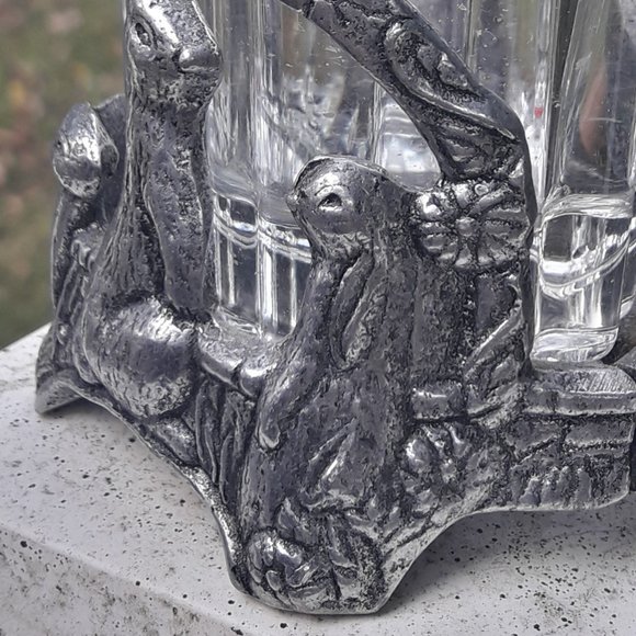 Silver Metal Bunny Rabbit Candle Holder or Trinket Dish Silver Metal Glass Gifts - Picture 2 of 16